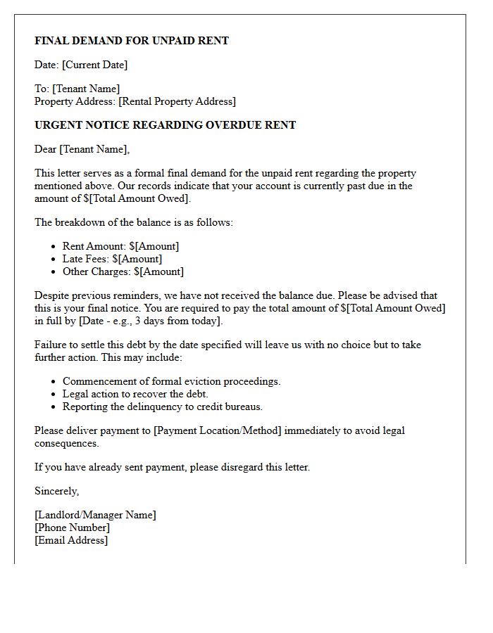 Tenant Late Payment Final Demand Letter