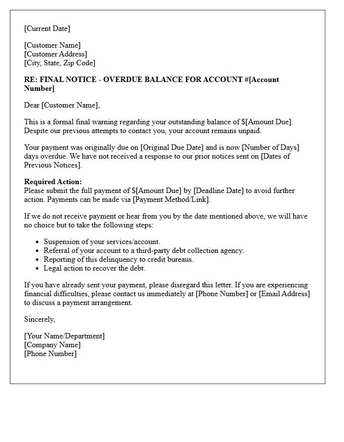 Overdue Balance Final Warning Letter