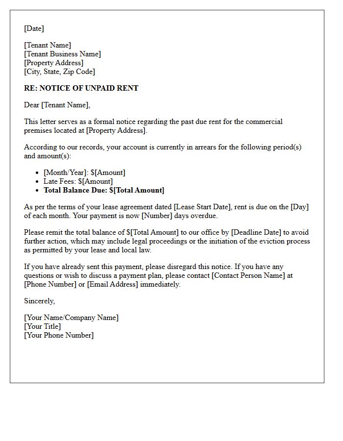 Commercial Real Estate Unpaid Rent Letter