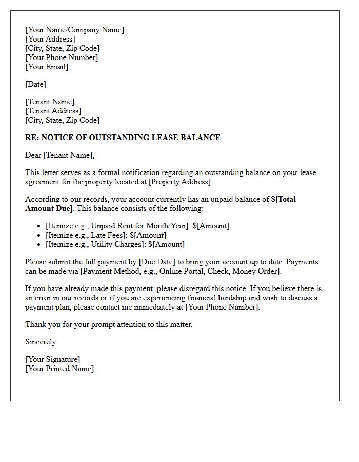 Residential Lease Outstanding Balance Letter