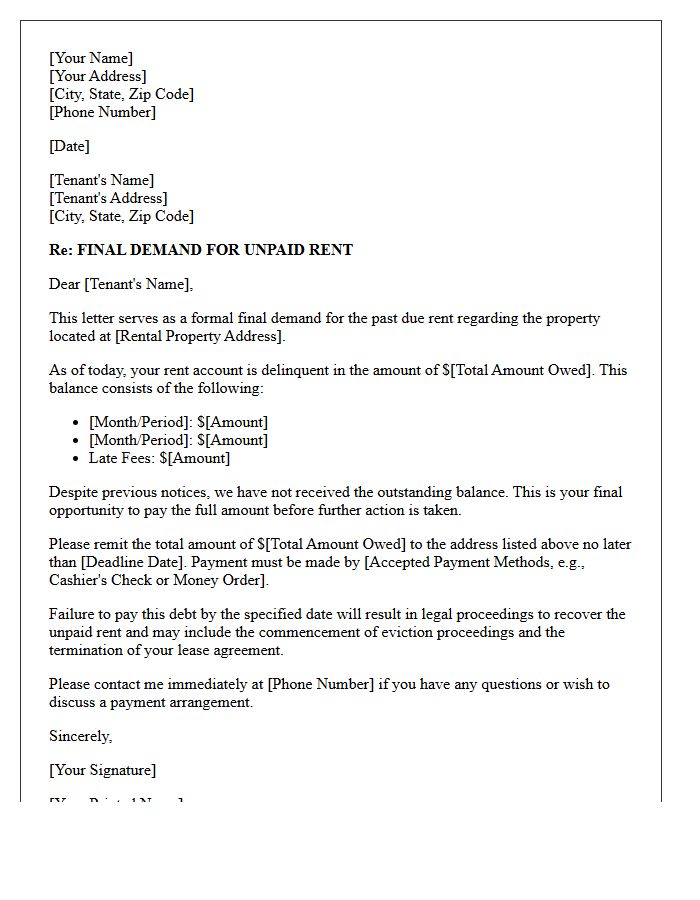 Landlord Final Demand for Rent Letter