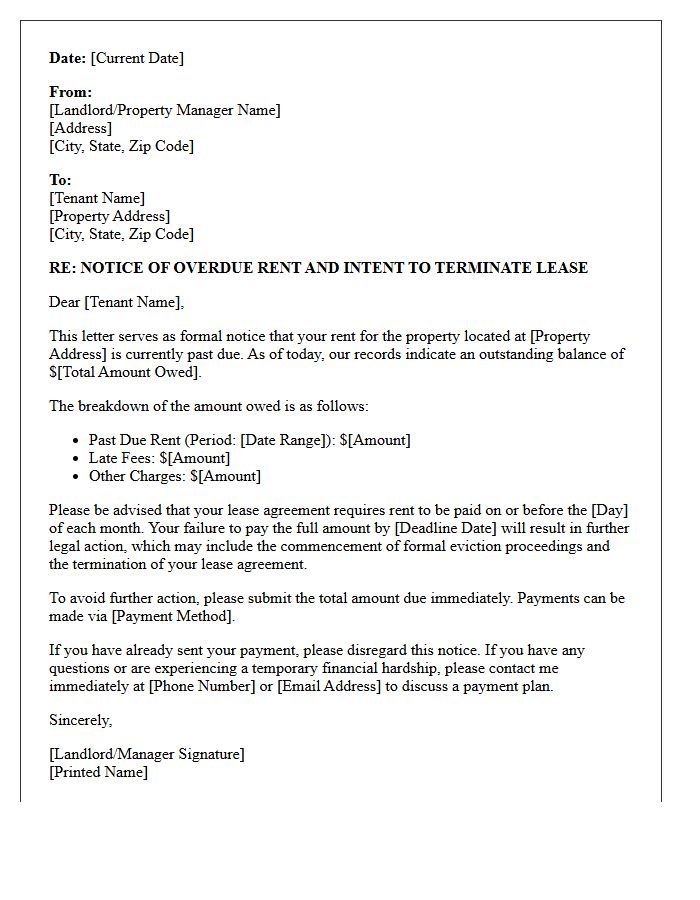 Pre-Eviction Notice of Overdue Rent Letter