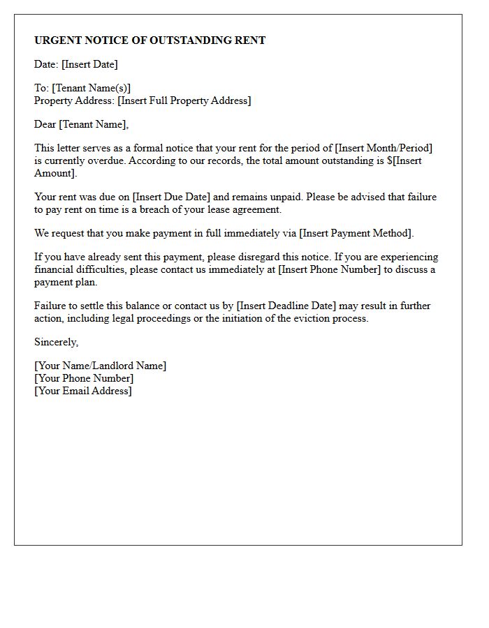 Urgent Notice of Outstanding Rent Letter