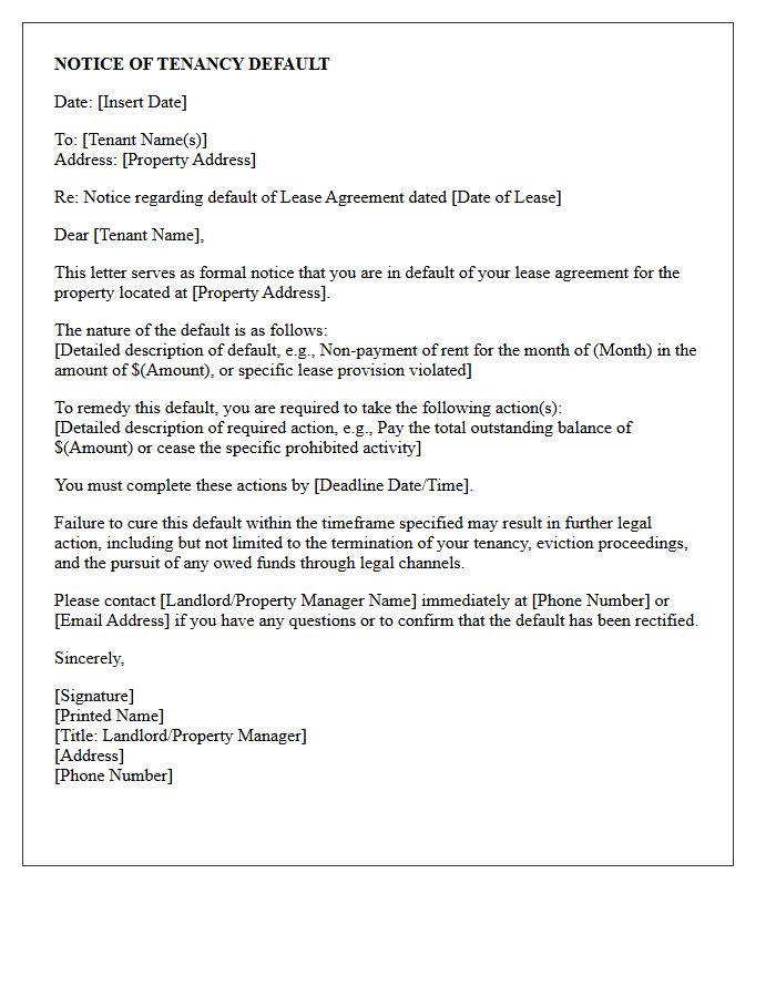 Real Estate Tenancy Default Notice Letter
