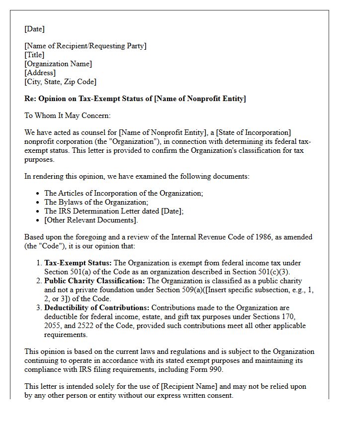 Nonprofit Tax-Exempt Entity Classification Opinion Letter