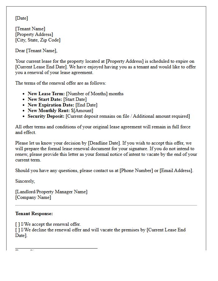 Standard Residential Lease Renewal Offer Letter