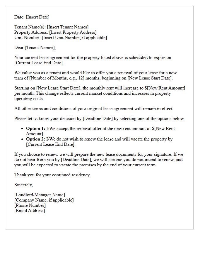 Rent Increase Lease Renewal Offer Letter