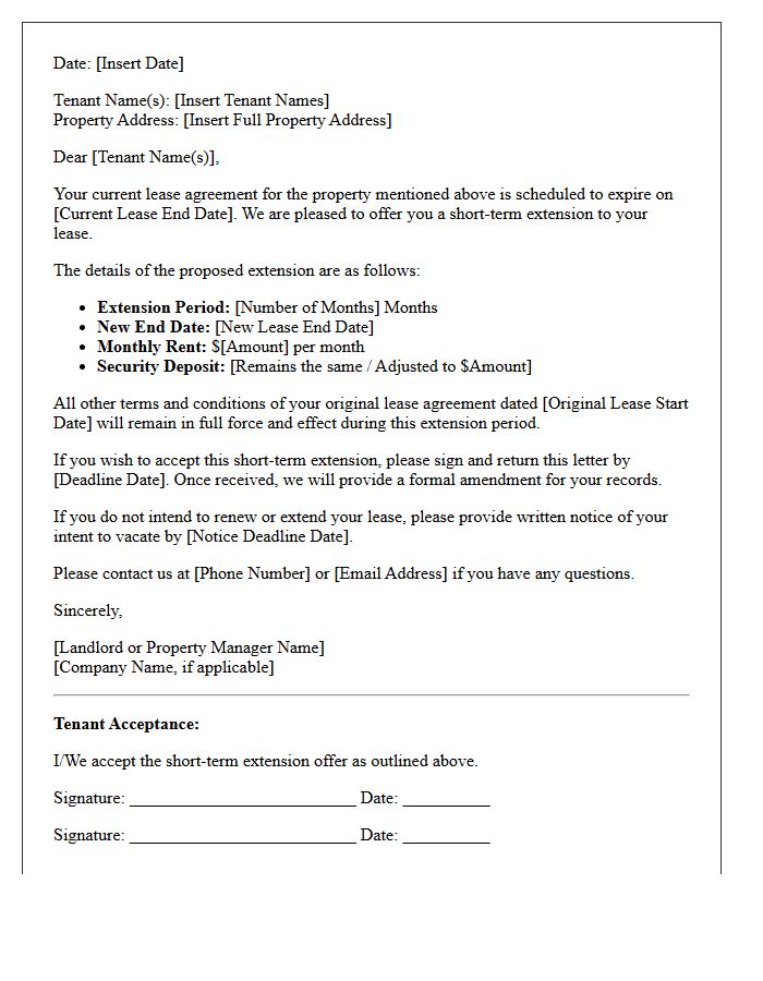 Short Term Extension Lease Renewal Offer Letter