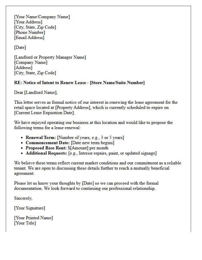Retail Space Lease Renewal Offer Letter