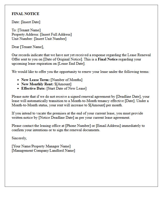 Final Notice Lease Renewal Offer Letter