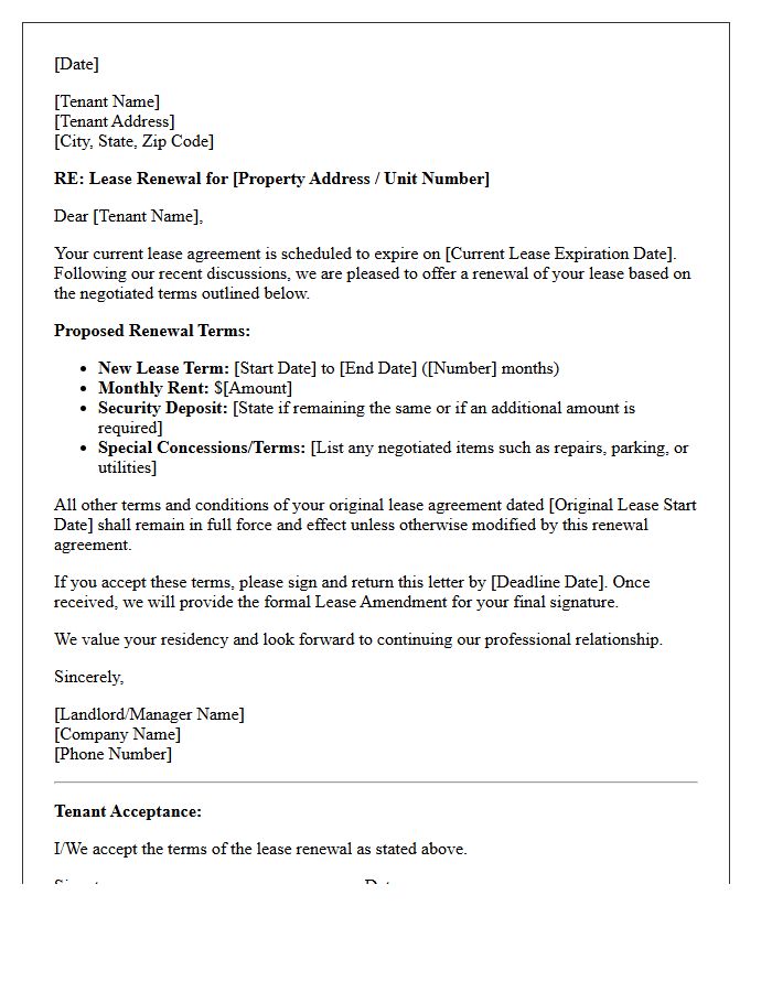 Negotiated Terms Lease Renewal Offer Letter