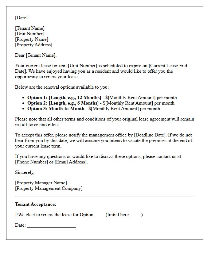 Multi Family Unit Lease Renewal Offer Letter