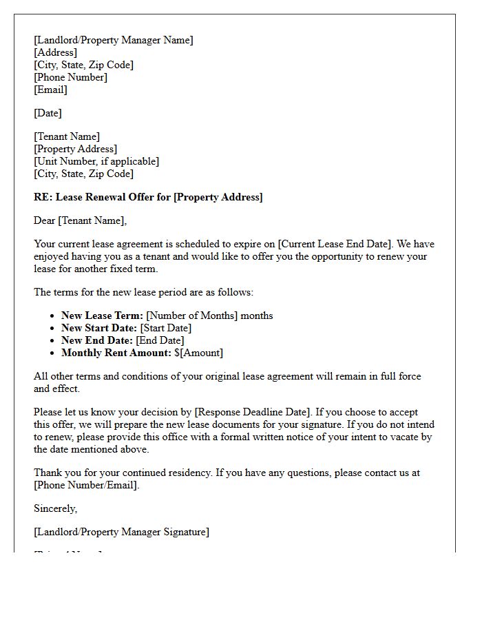 Fixed Term Lease Renewal Offer Letter