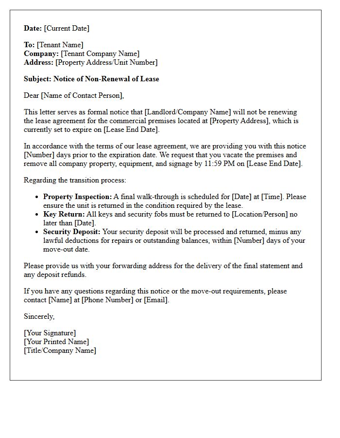 Commercial Property Lease Non-Renewal Letter