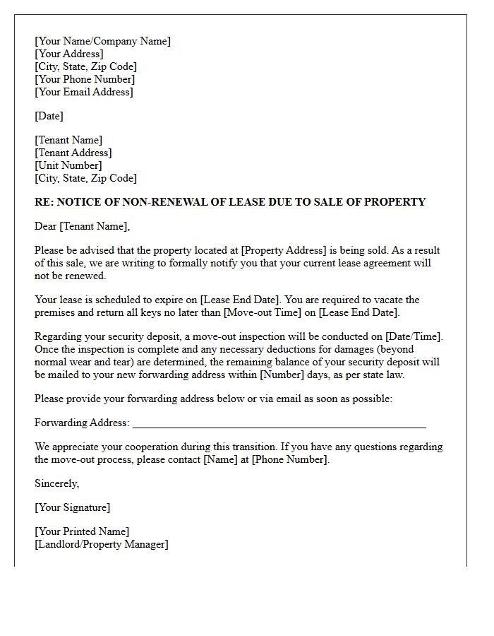 Property Sale Notice of Non-Renewal Letter