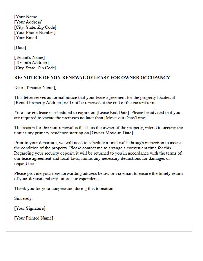 Owner Occupancy Lease Non-Renewal Letter
