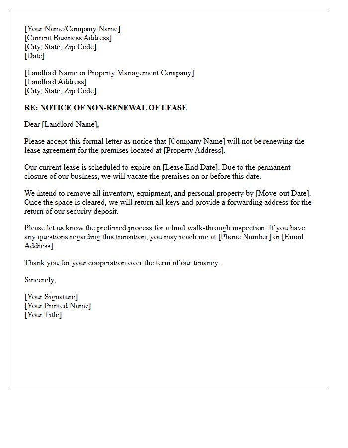 Business Closure Commercial Non-Renewal Letter