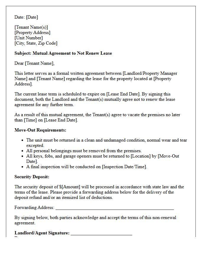 Mutual Agreement Lease Non-Renewal Letter