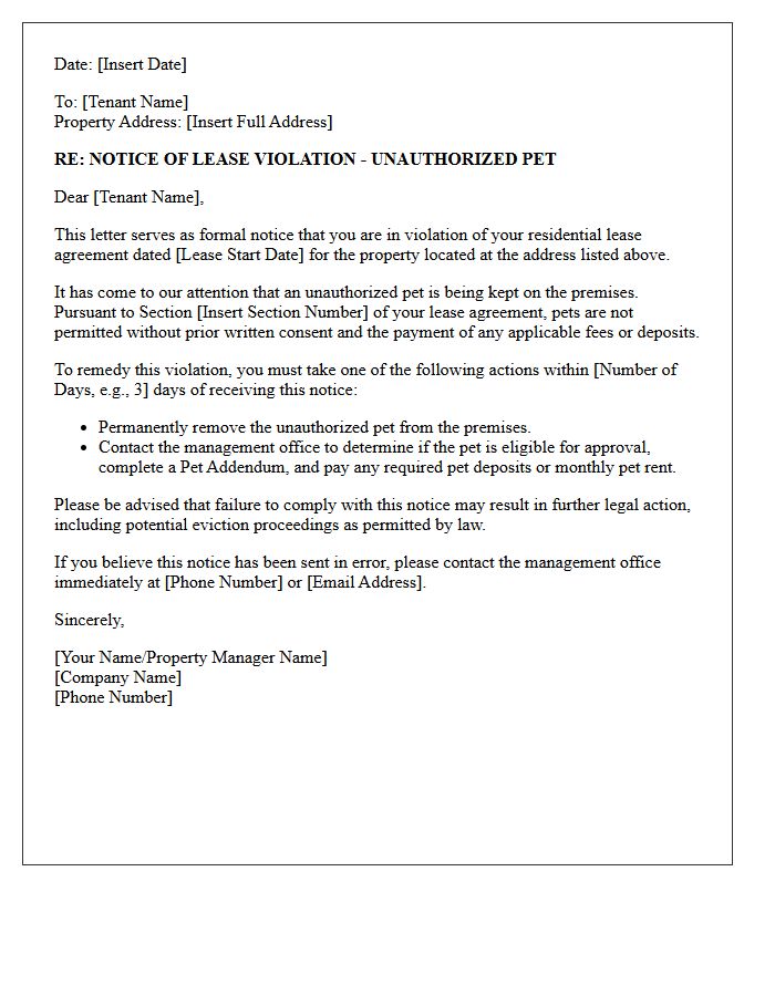 Lease Violation Unauthorized Pet Letter