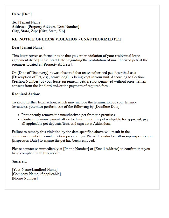 Pre-Eviction Unauthorized Pet Warning Letter