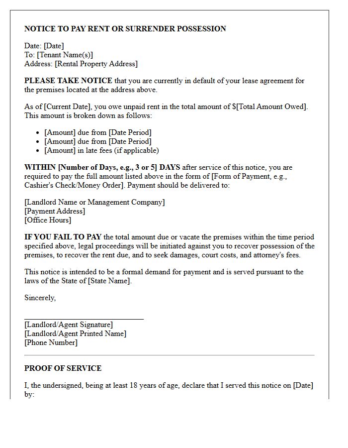 Unpaid Rent Notice to Cure or Quit Letter