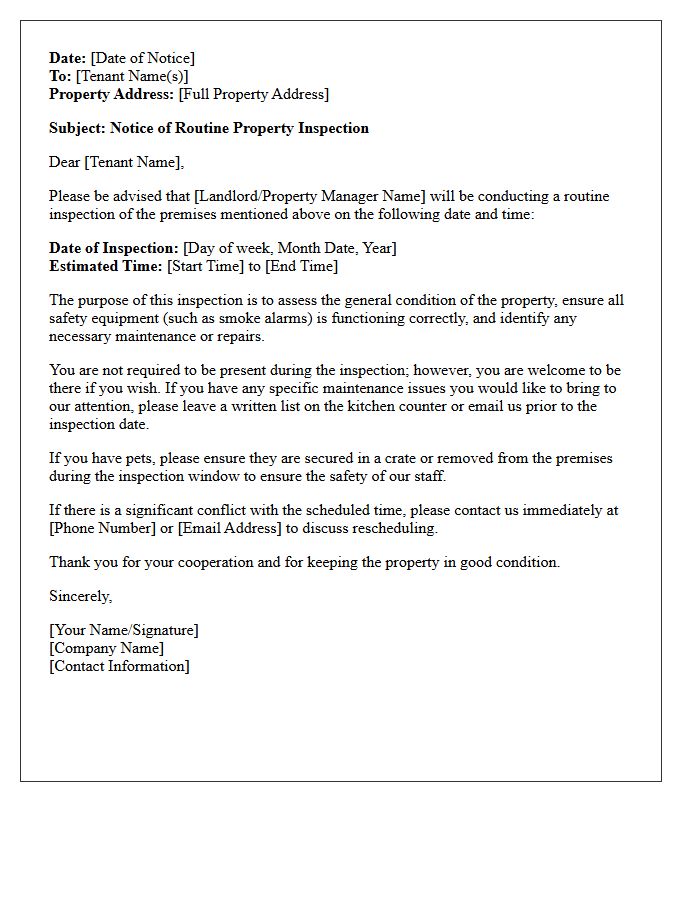 Standard Routine Property Inspection Notice Letter