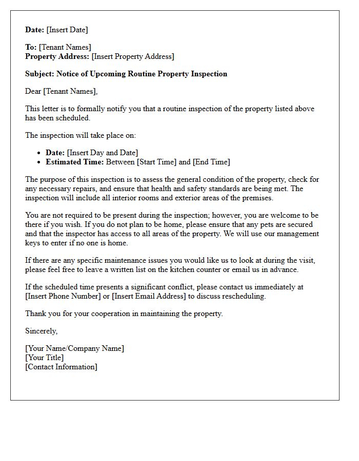 Upcoming Routine Property Inspection Notice Letter