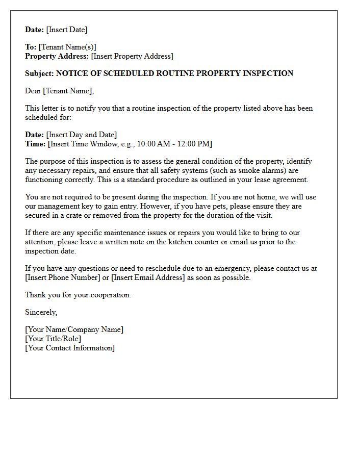 Scheduled Routine Property Inspection Notice Letter
