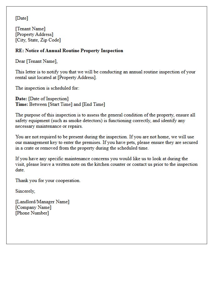 Annual Routine Property Inspection Notice Letter