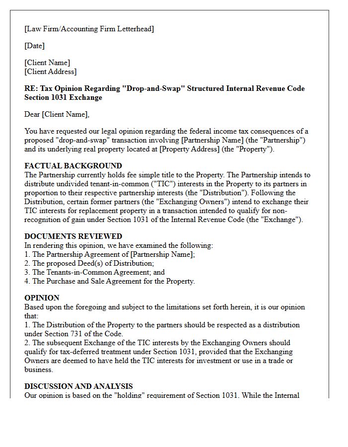 Partnership Drop-And-Swap Like-Kind Exchange Opinion Letter