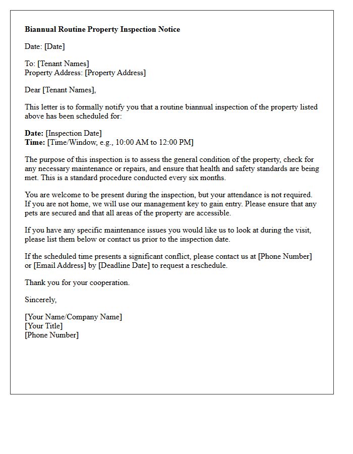 Biannual Routine Property Inspection Notice Letter