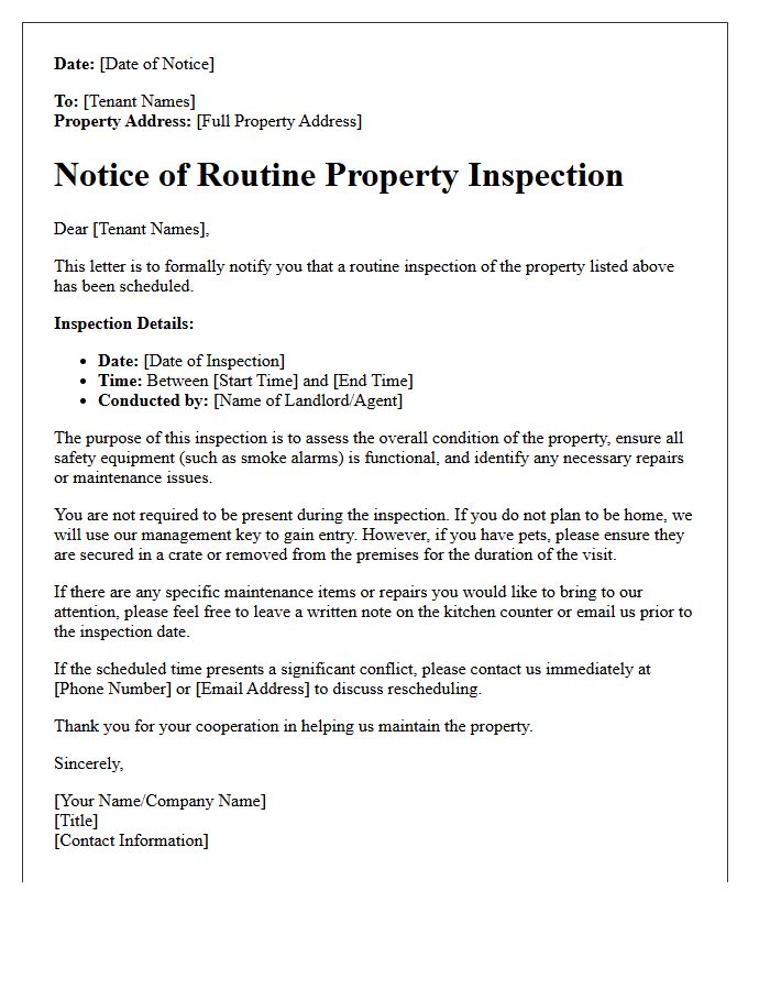 Residential Routine Property Inspection Notice Letter