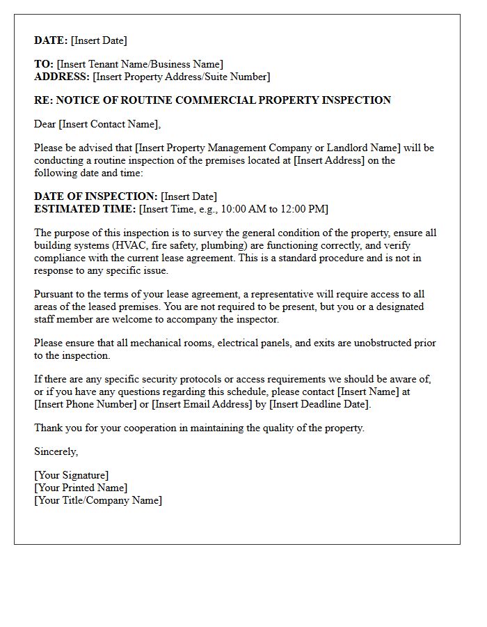 Commercial Routine Property Inspection Notice Letter