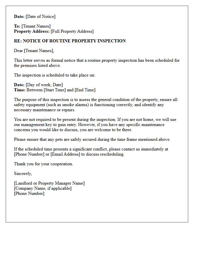 Landlord Routine Property Inspection Notice Letter