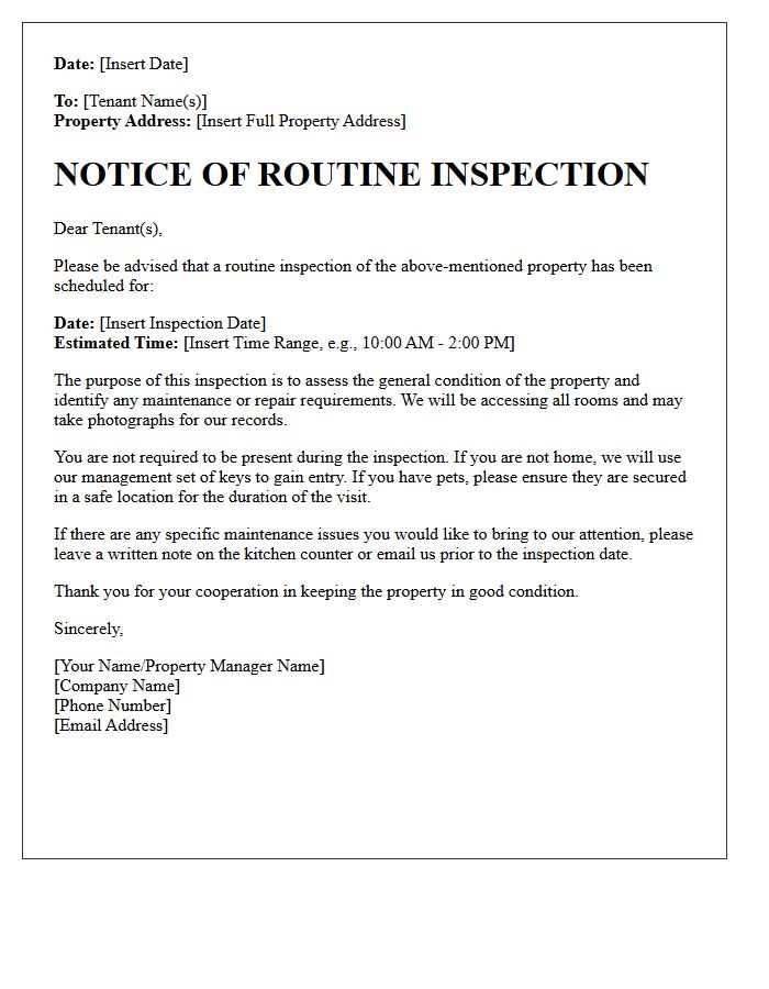 Property Management Routine Inspection Notice Letter