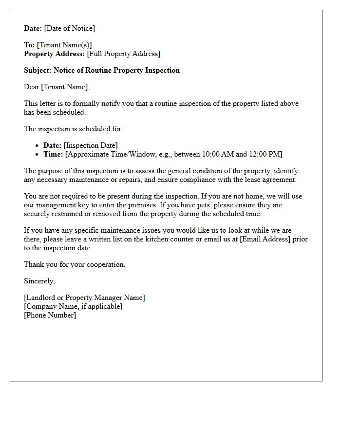 Routine Rental Property Inspection Notice Letter
