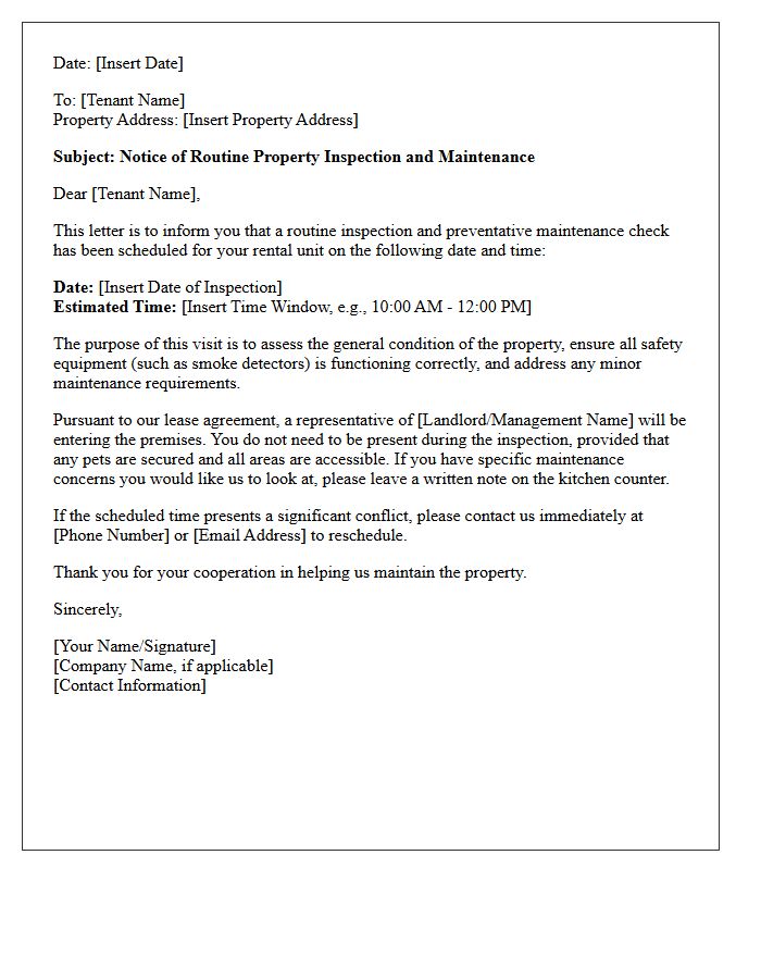 Routine Property Inspection And Maintenance Letter