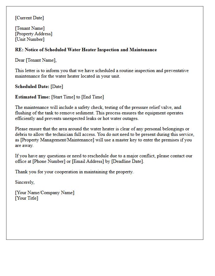 Water Heater Inspection And Maintenance Letter