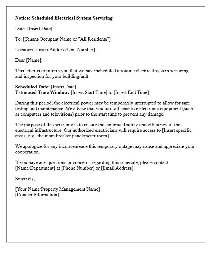 Scheduled Electrical System Servicing Letter