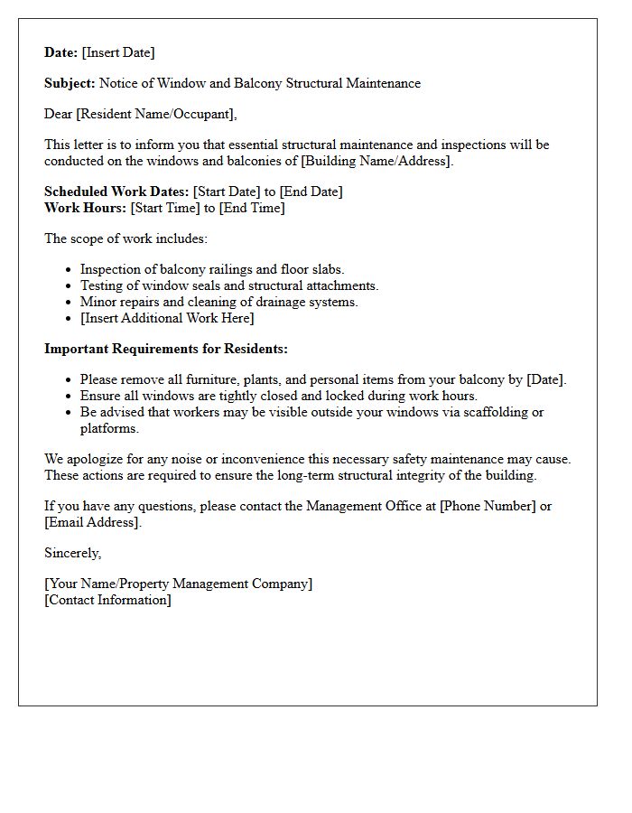 Window And Balcony Structural Maintenance Letter
