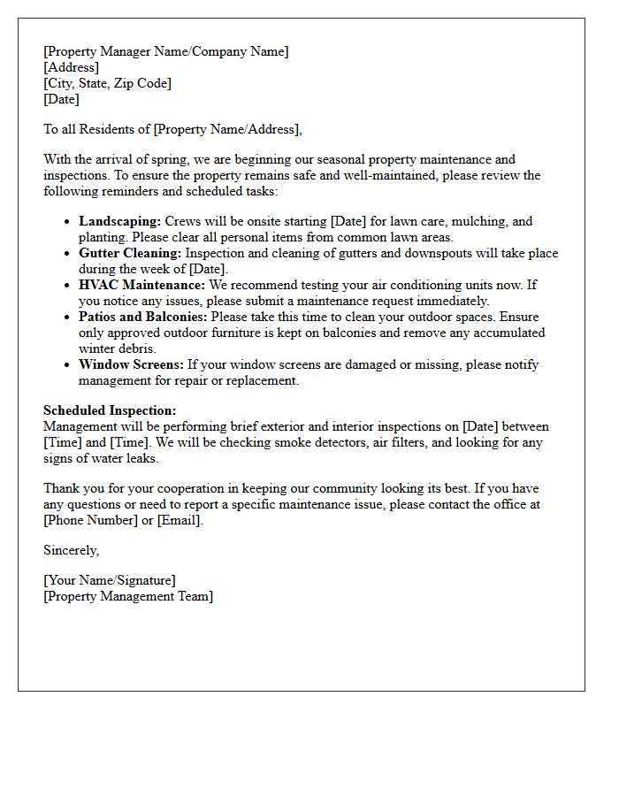Spring Property Maintenance Reminder Letter
