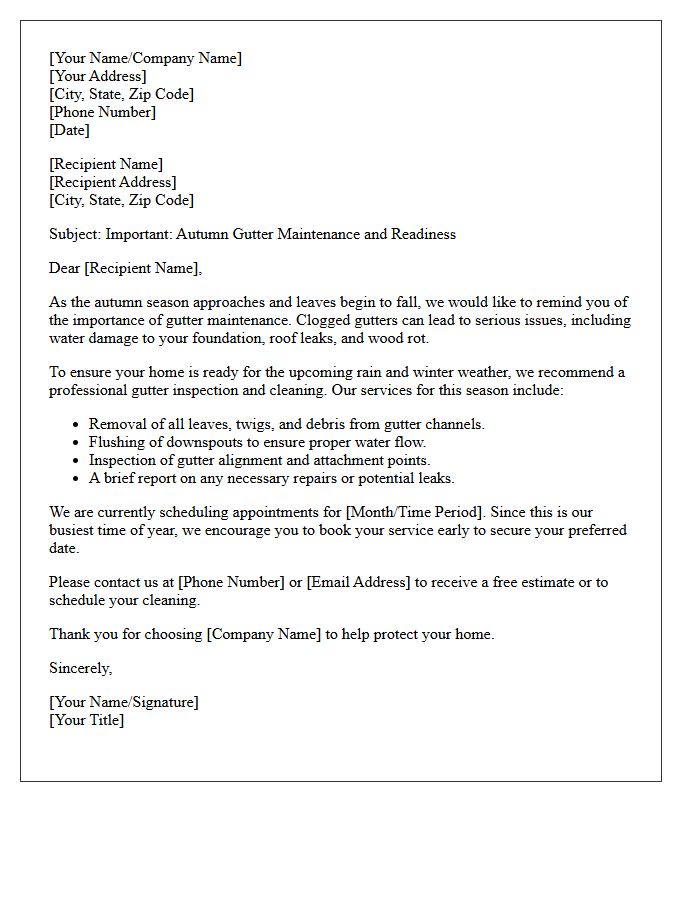 Autumn Gutter Cleaning Readiness Letter