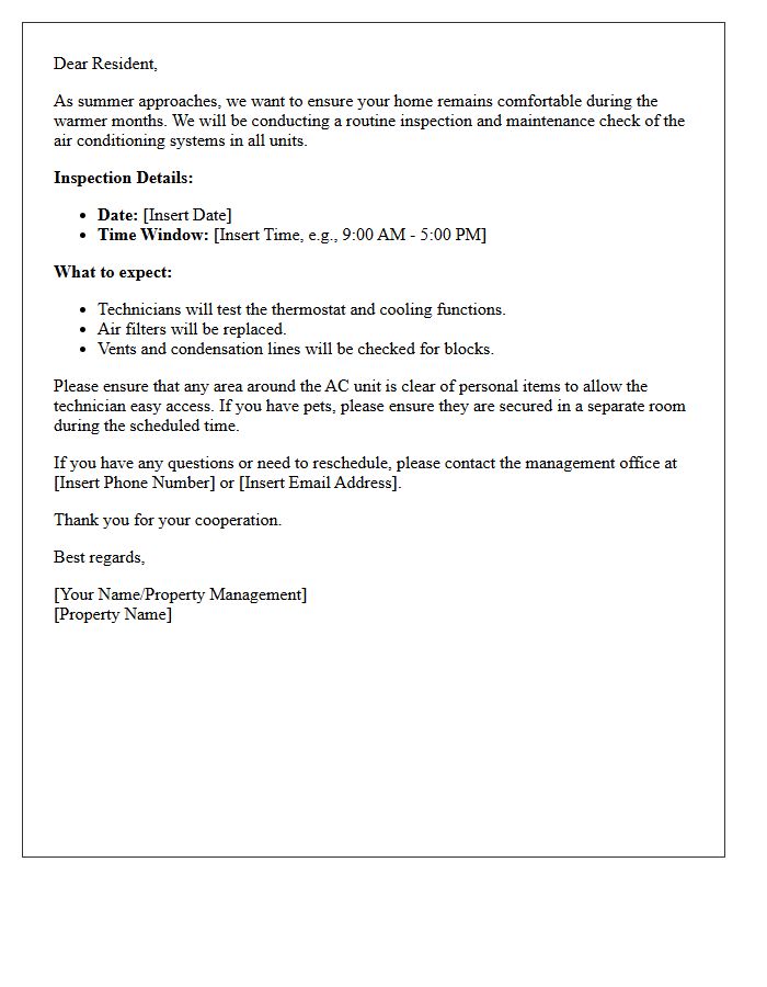 Summer Air Conditioning Inspection Letter