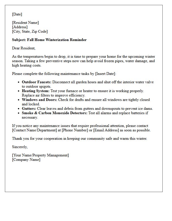 Fall Home Winterization Reminder Letter