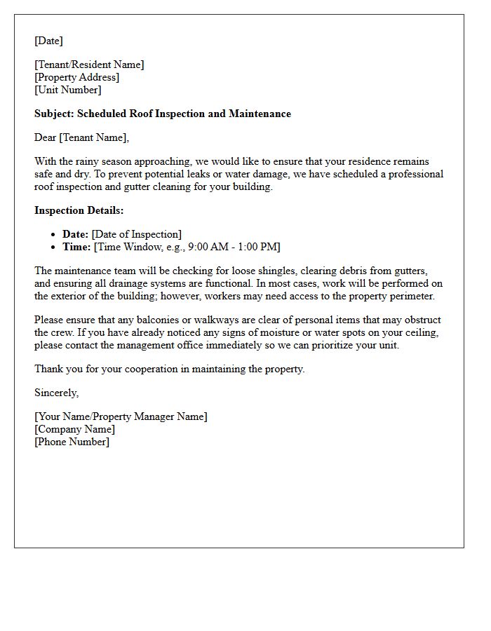 Rainy Season Roof Inspection Letter