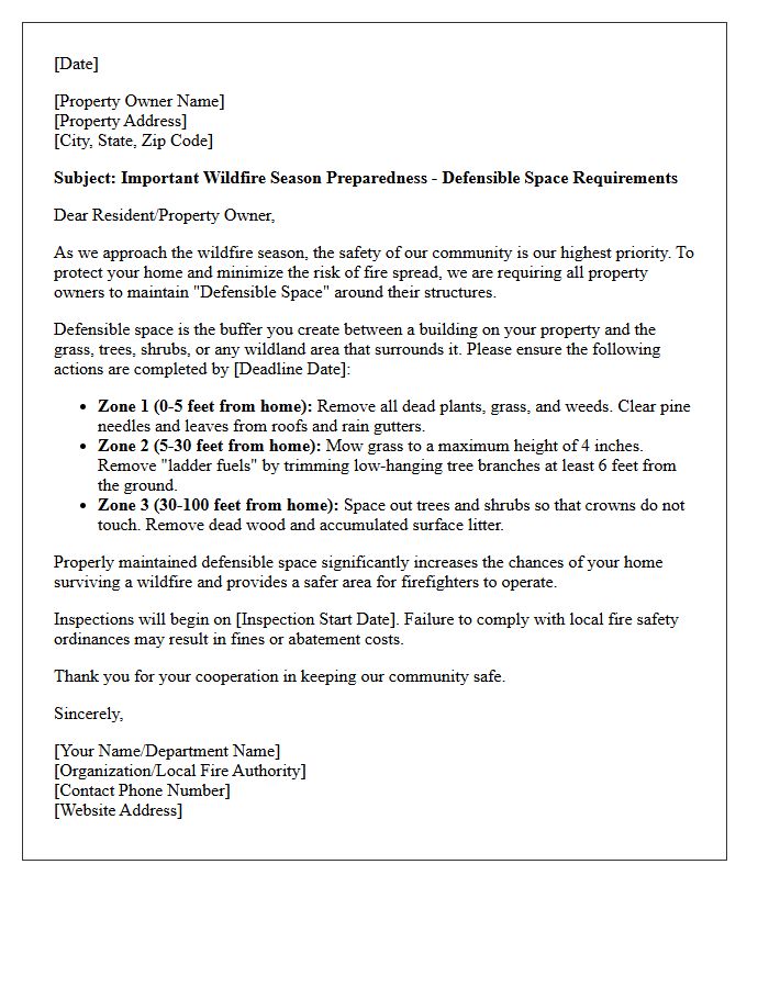 Wildfire Season Defensible Space Letter