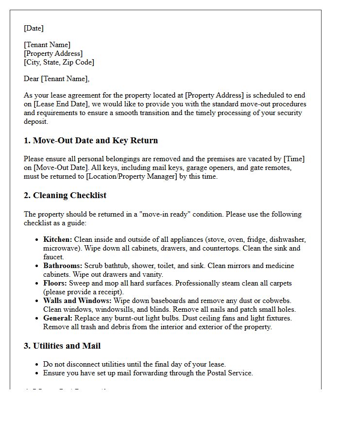 Standard Residential Move-Out Procedure and Checklist Letter