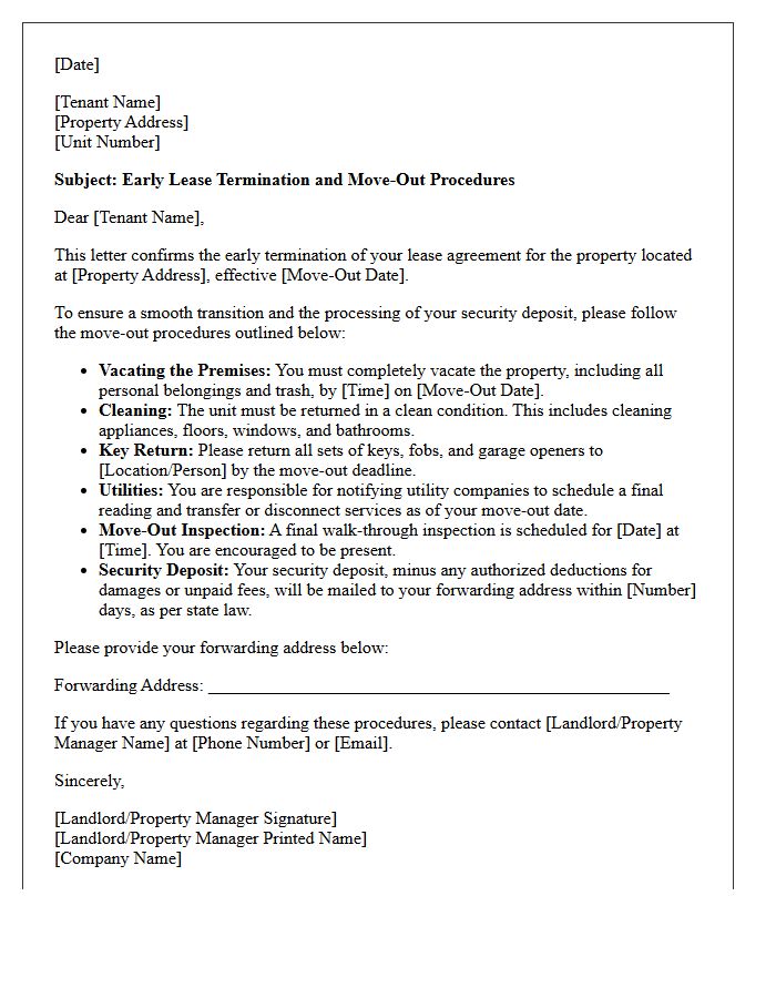 Early Lease Termination Move-Out Procedure Letter