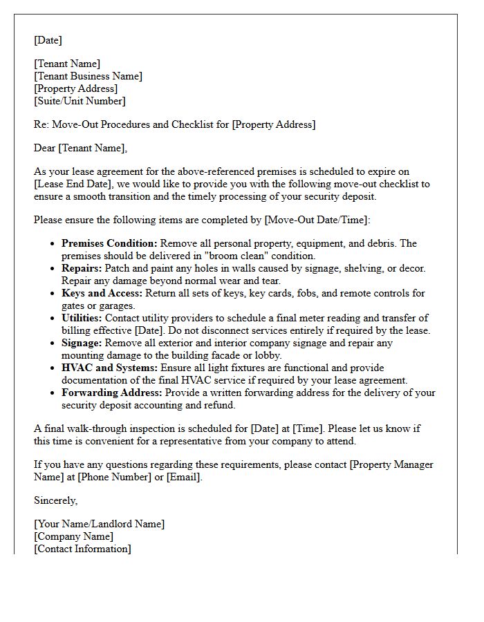 Commercial Property Move-Out Checklist Letter