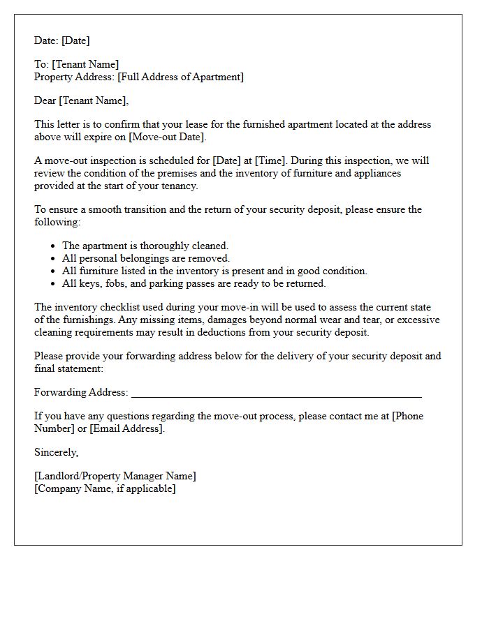 Furnished Apartment Move-Out Inspection Letter